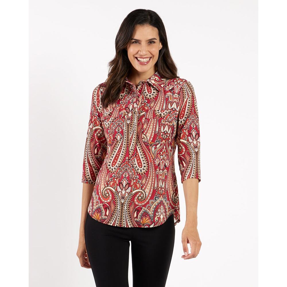 JUDE CONNALLY Jude Cloth Sylvia Top Paisley 3/4 Sleeve Pullover Blouse Top